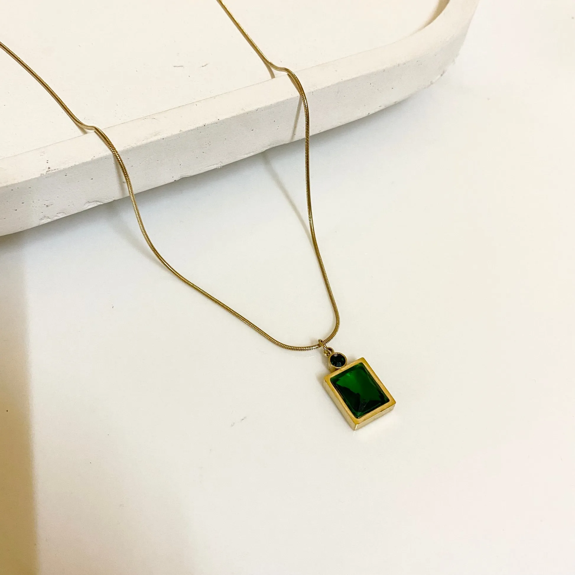 Green Emerald Diamond Necklace Gold Plated, Waterproof and Anti-Tarnish