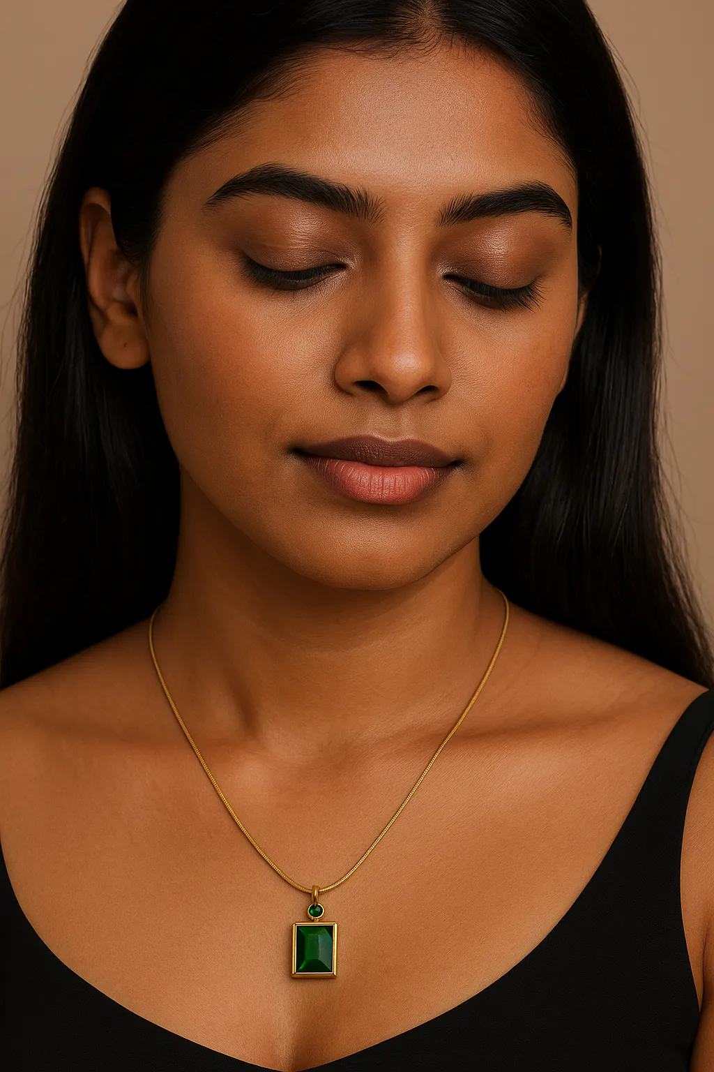 Green Emerald Diamond Necklace Gold Plated, Waterproof and Anti-Tarnish