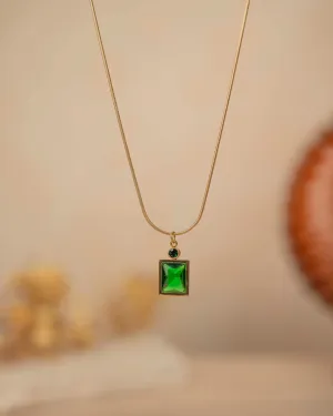 Green Emerald Diamond Necklace Gold Plated, Waterproof and Anti-Tarnish