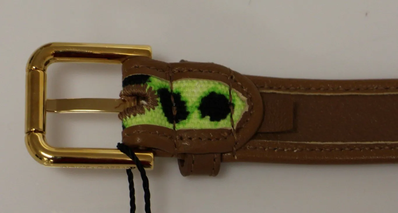 Green Leopard Leather Logo Belt