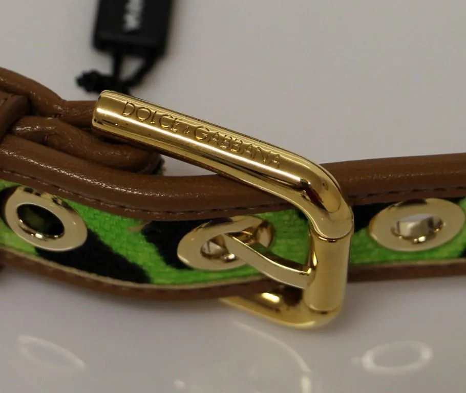 Green Leopard Leather Logo Belt