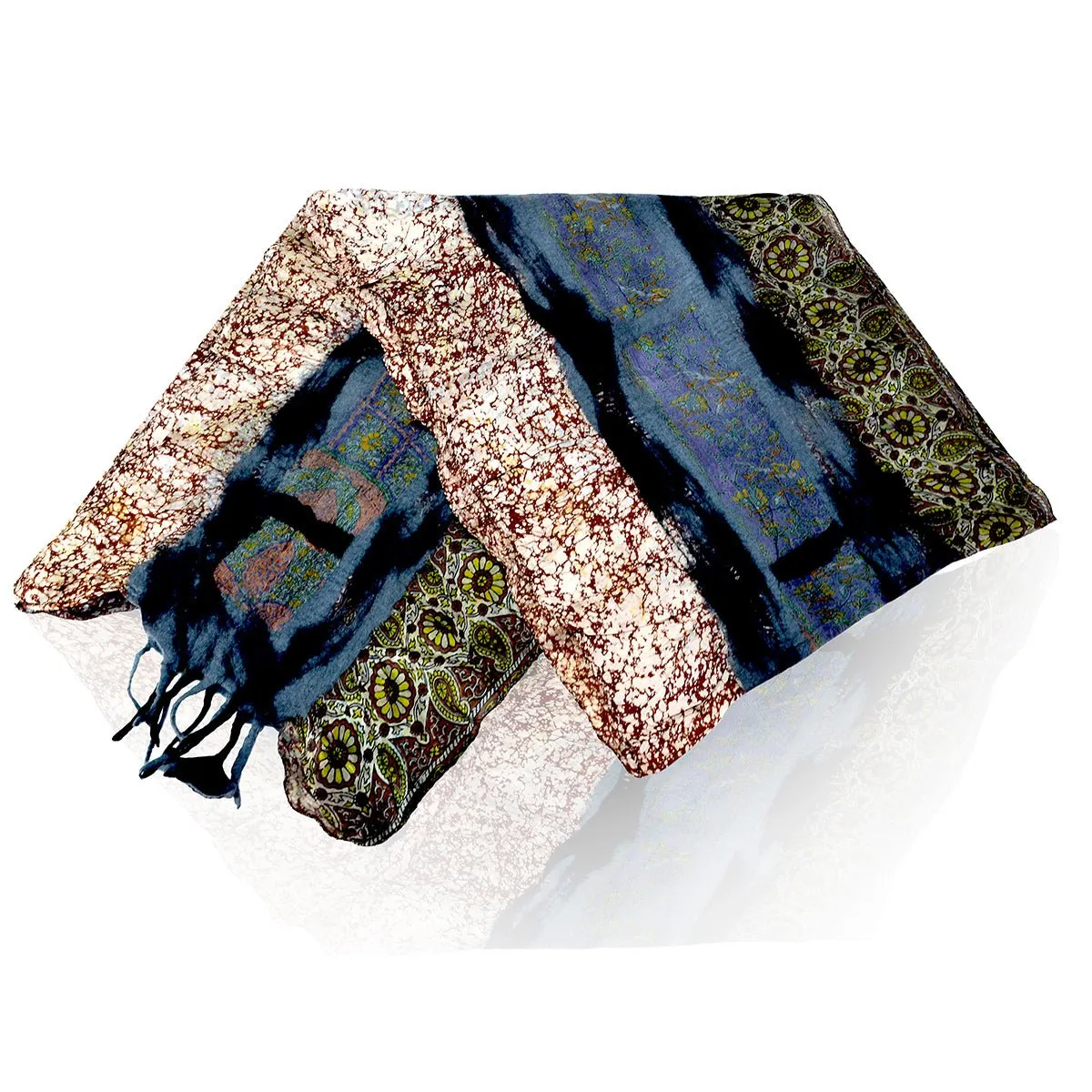 Grey & Black Felt and Saree Vintage Scarves with Flower Hanging