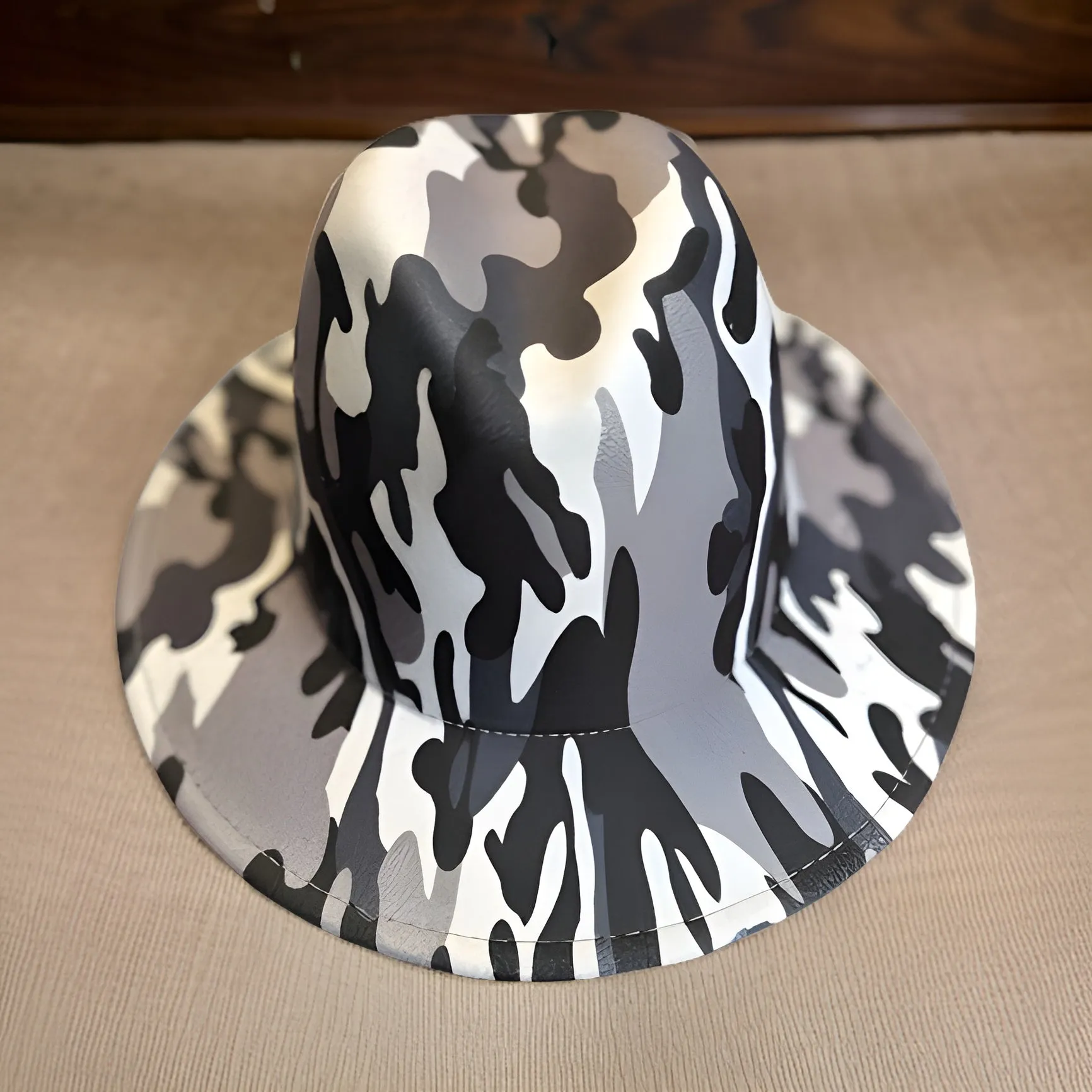 Grey Camouflage Wide Brim Felt Fedora Panama Hat