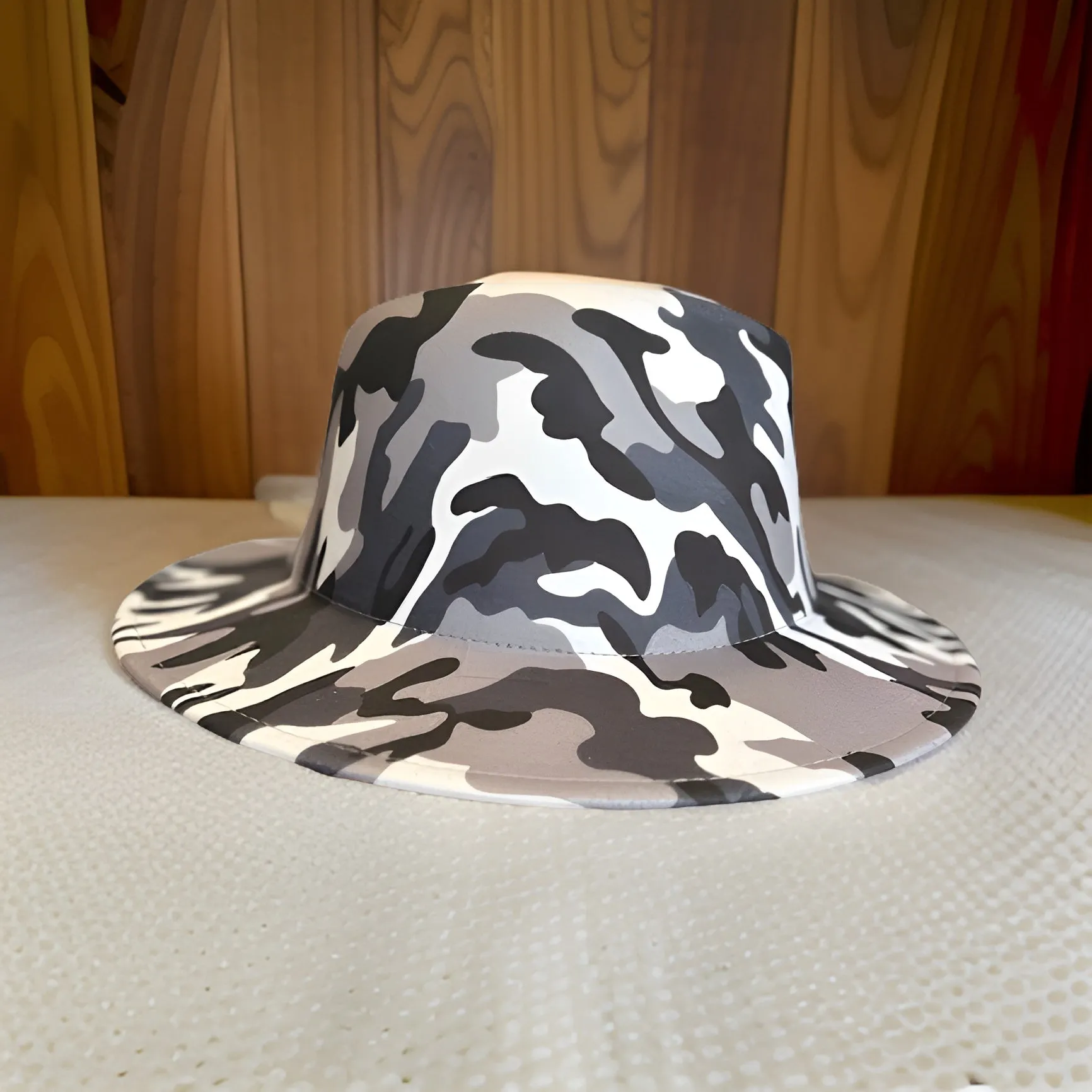 Grey Camouflage Wide Brim Felt Fedora Panama Hat