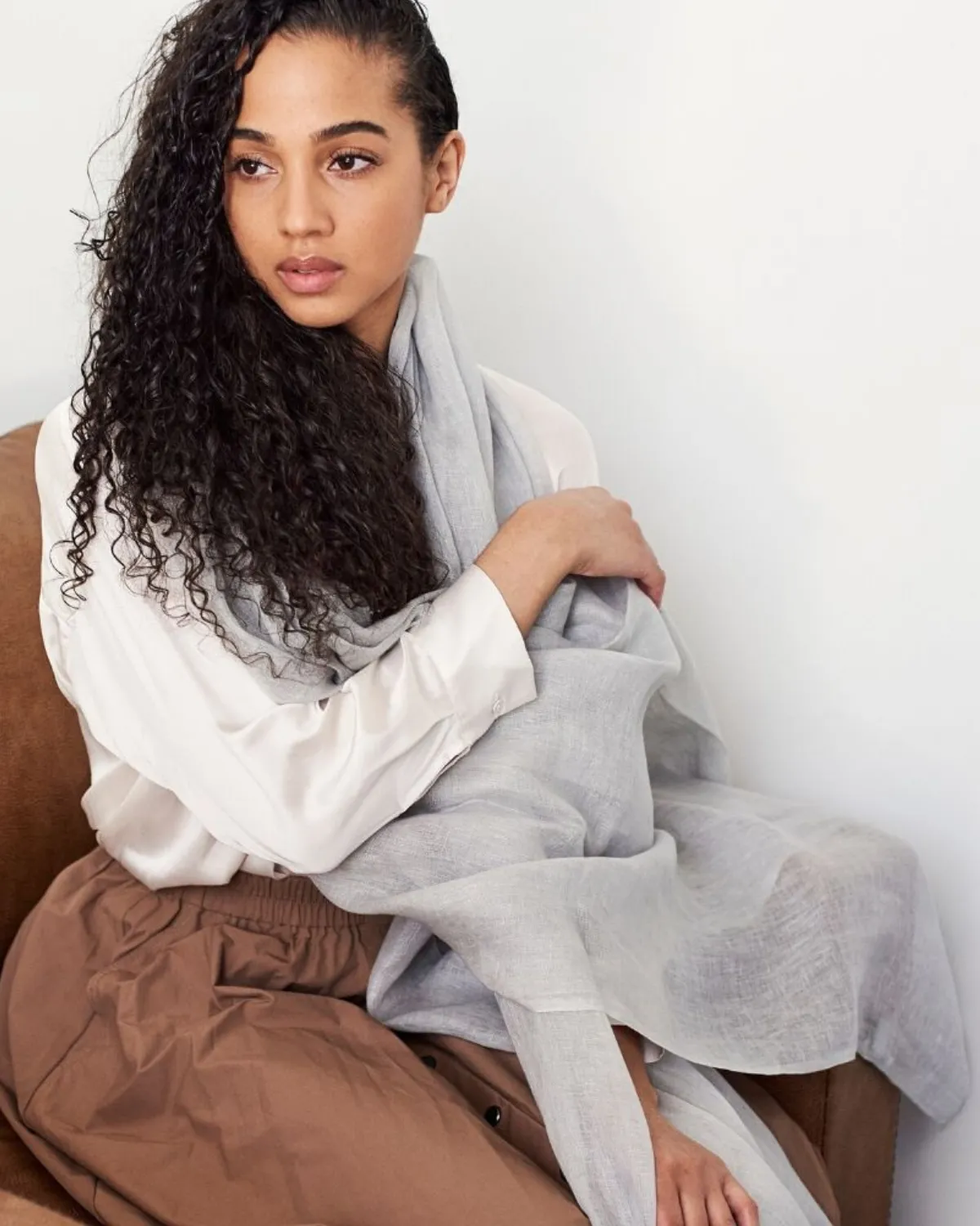 Grey Linen Scarf by Variously
