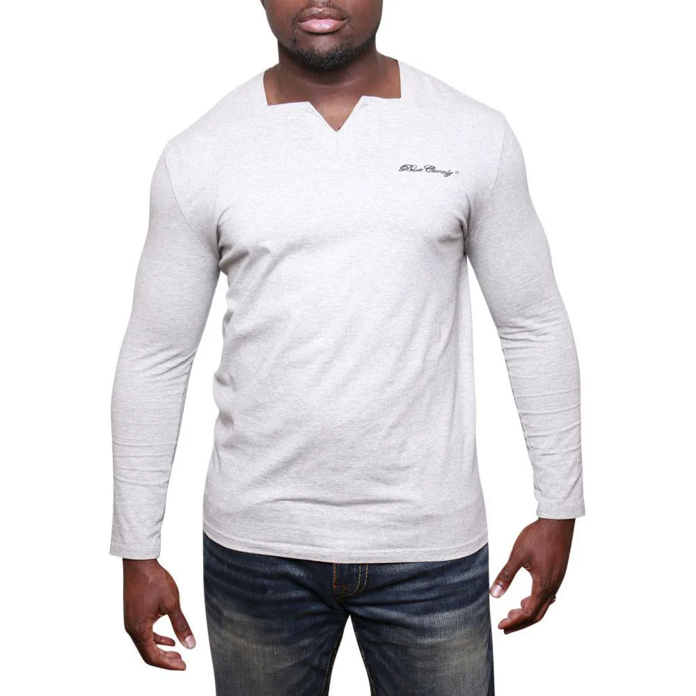 Grey Long Sleeves Square V-Neck Tee