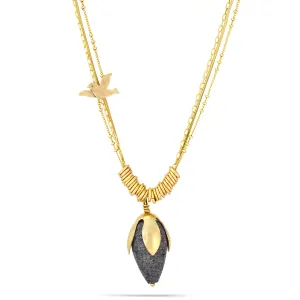 GREY STONE PENDANT NECKLACES #192BK1501 (2C4)
