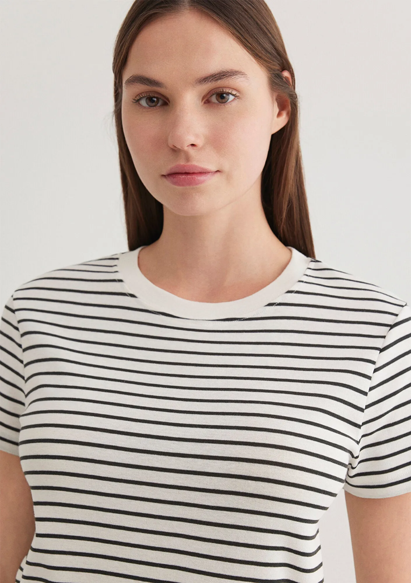 Grey Striped Crew Neck T-Shirt