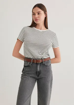 Grey Striped Crew Neck T-Shirt
