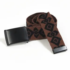 Guatemala Hand Woven Men's Canvas Belt | Black Embroidery on Brown