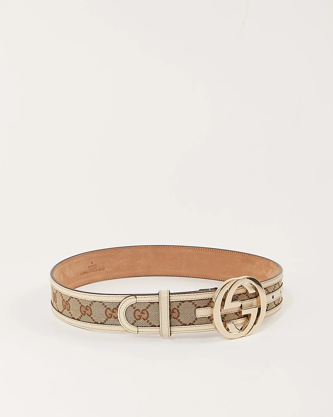 Gucci Beige GG Interlocking Canvas & Leather Belt - 30