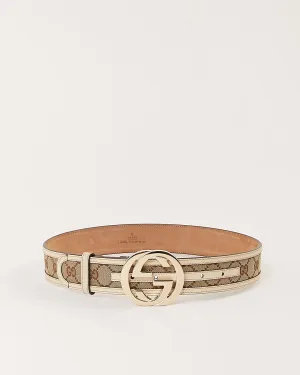 Gucci Beige GG Interlocking Canvas & Leather Belt - 30