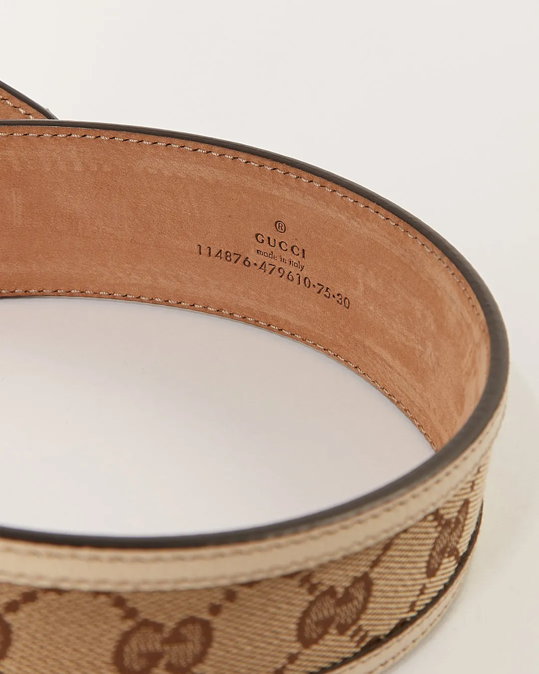 Gucci Beige GG Interlocking Canvas & Leather Belt - 30