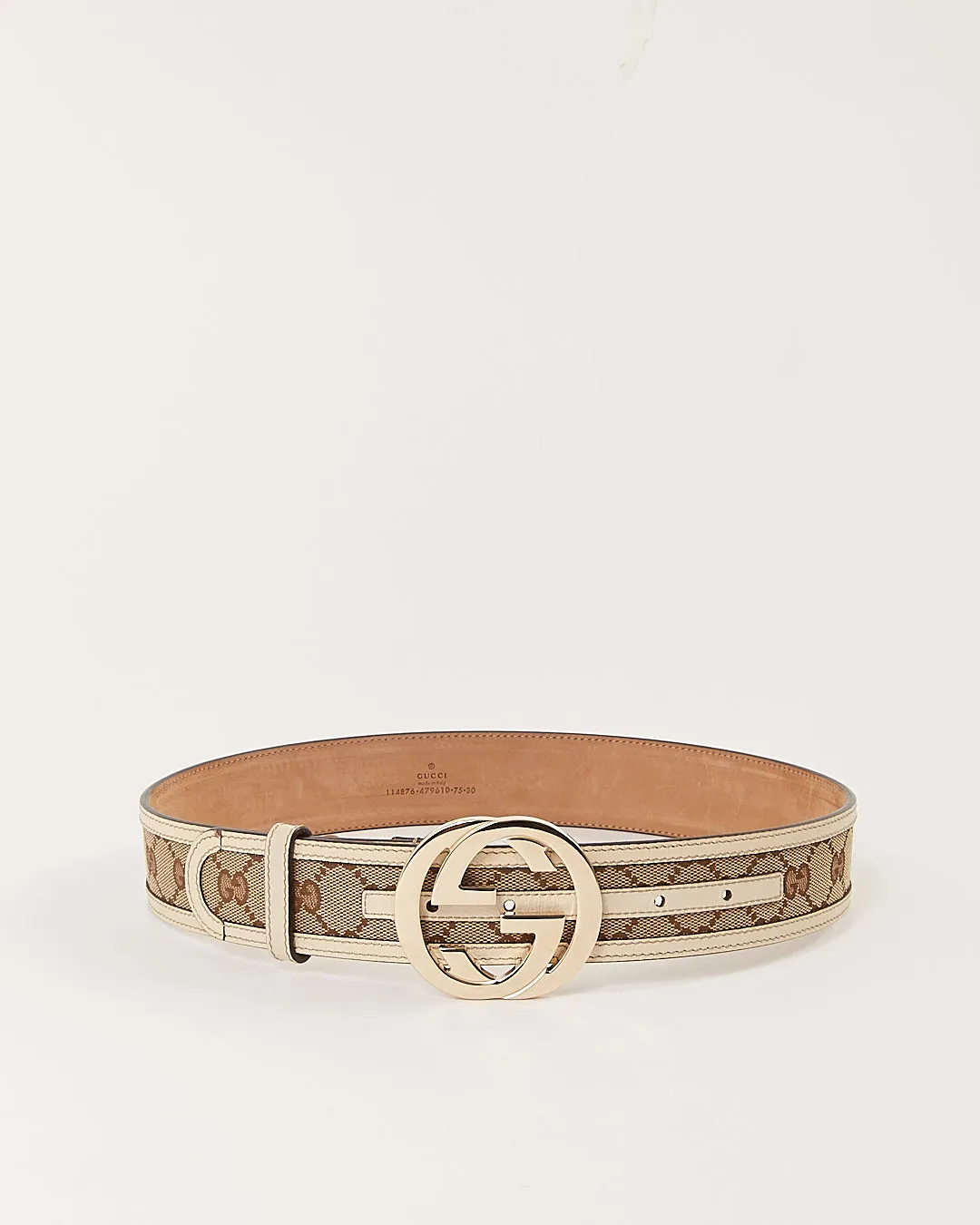 Gucci Beige GG Interlocking Canvas & Leather Belt - 30