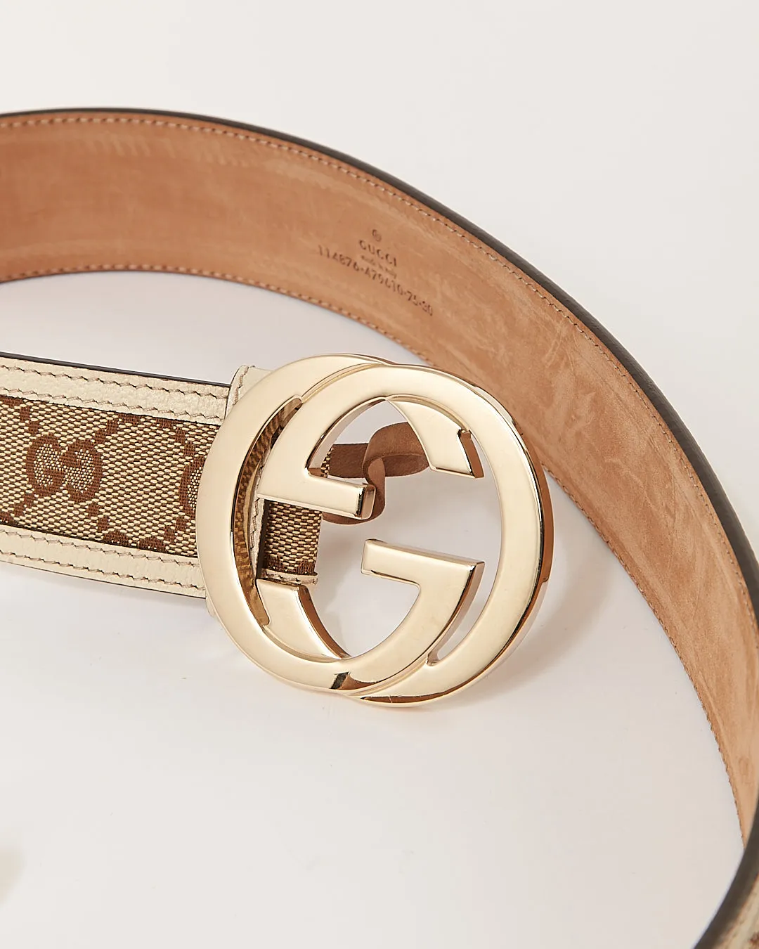 Gucci Beige GG Interlocking Canvas & Leather Belt - 30