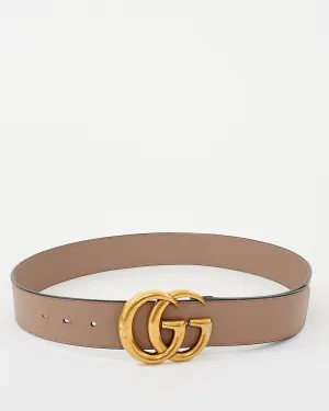 Gucci Beige Smooth Leather Brushed Gold Double GG Marmont Belt - 80/32