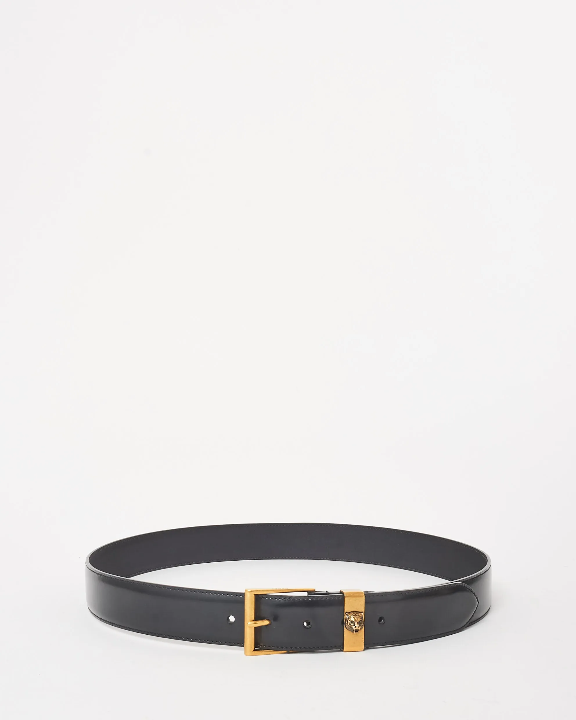 Gucci Black Leather Gold Tiger Buckle Belt - 100/40