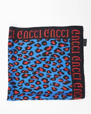 Gucci Blue & Red Leopard Print Silk Scarf