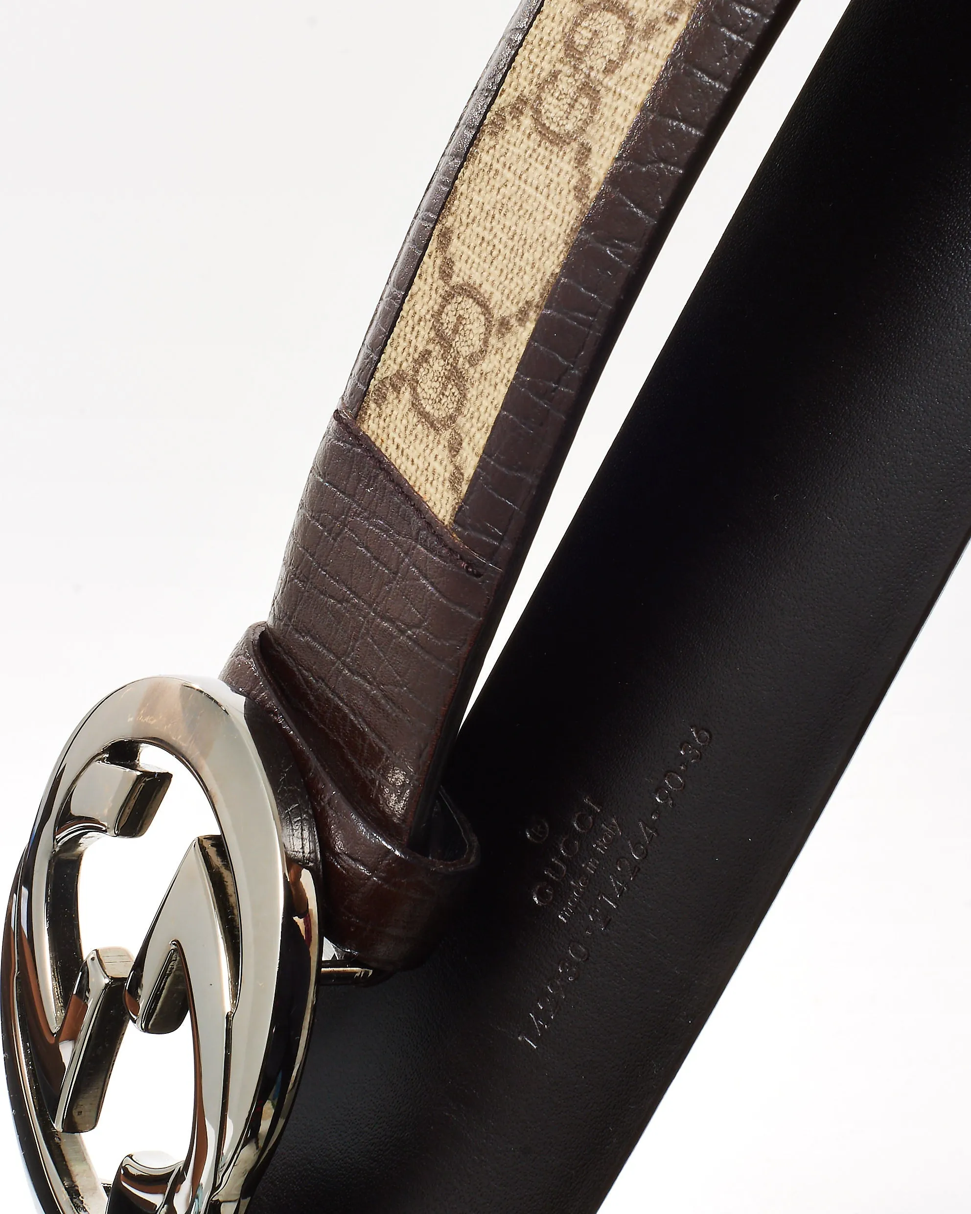 Gucci Brown and Beige GG Monogram Supreme Canvas Interlocking GG Belt GMHW - 90/36