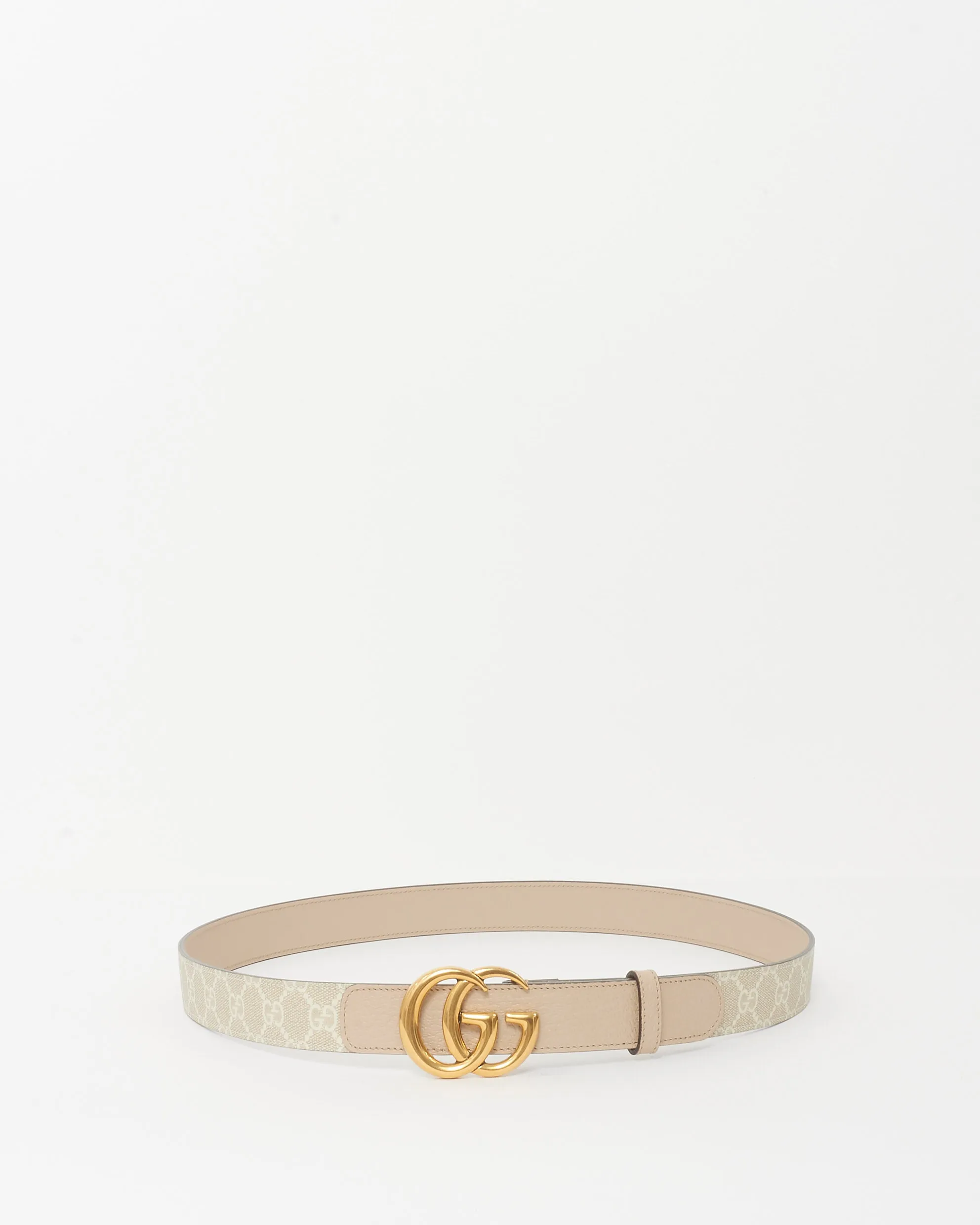 Gucci Cream & Beige GG Supreme Coated Canvas Thin Marmont Belt-100/40