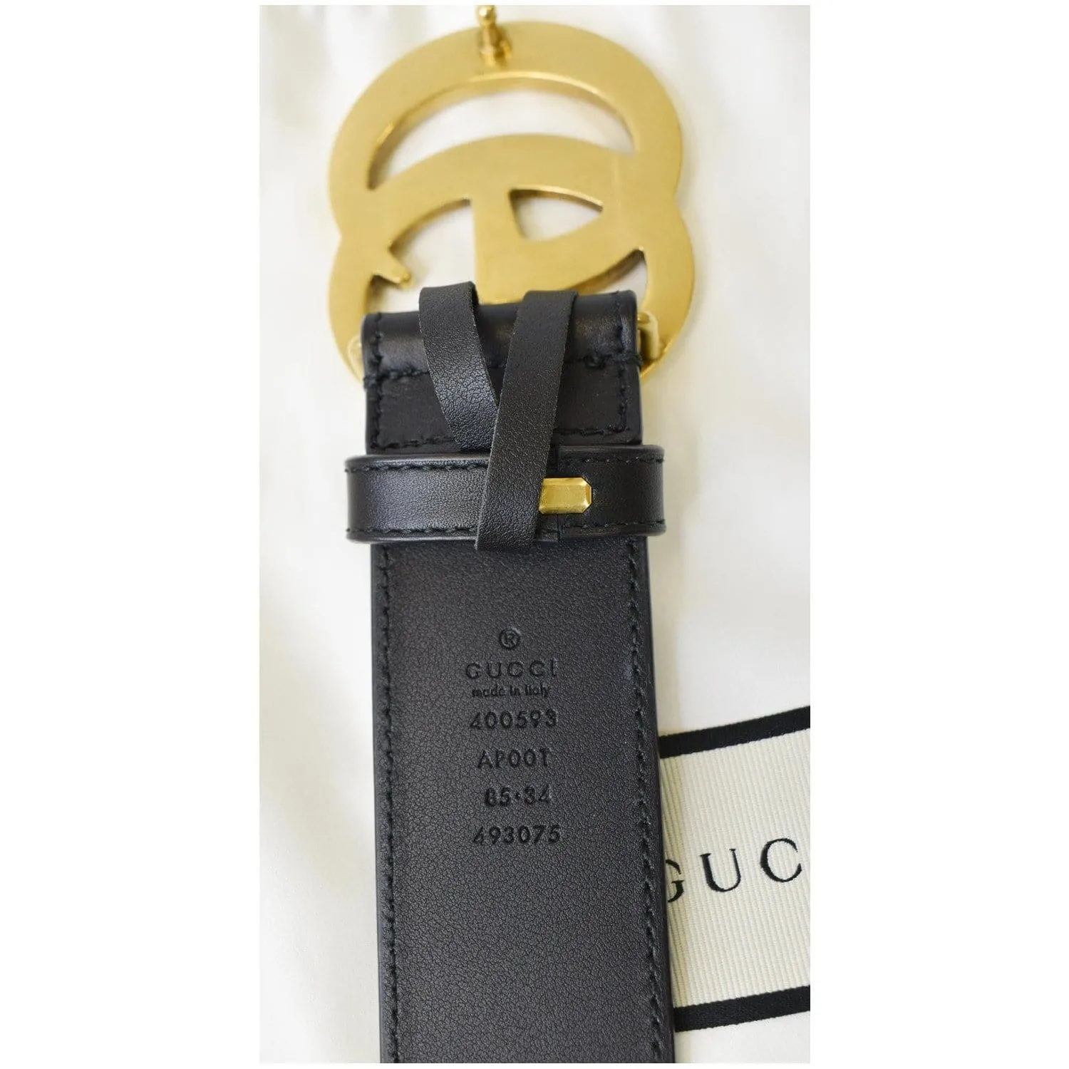 GUCCI Double G Buckle Leather Belt Size 34 Black