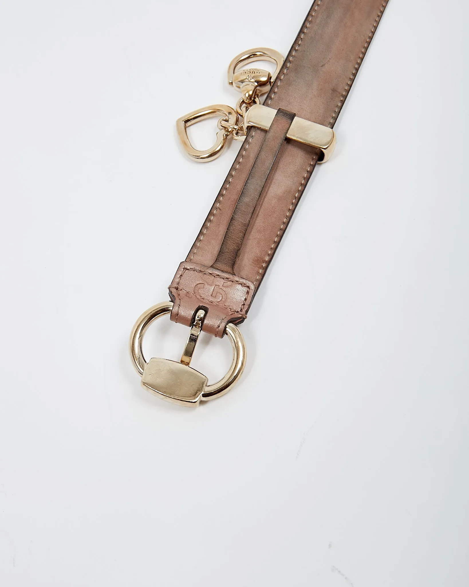 Gucci Dusty Pink Metallic GG Leather Heart Charm Belt - 95/38