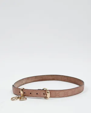 Gucci Dusty Pink Metallic GG Leather Heart Charm Belt - 95/38