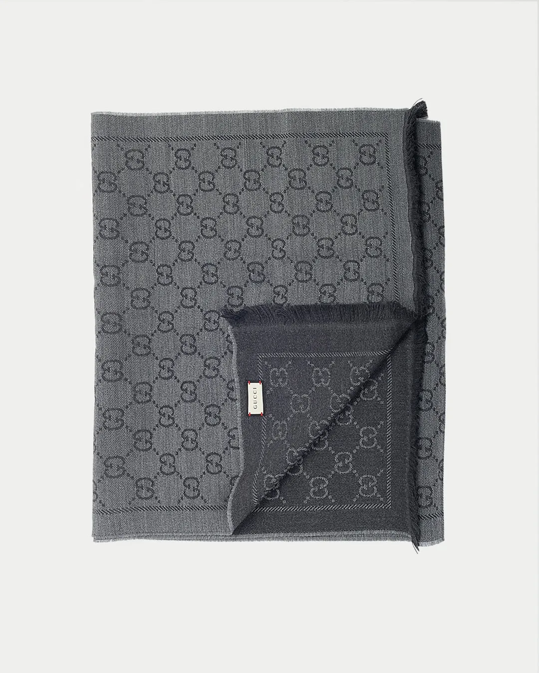 Gucci Grey GG Logo Wool Scarf