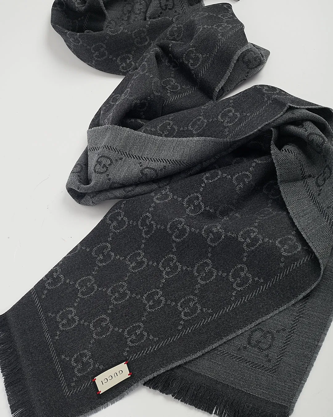Gucci Grey GG Logo Wool Scarf