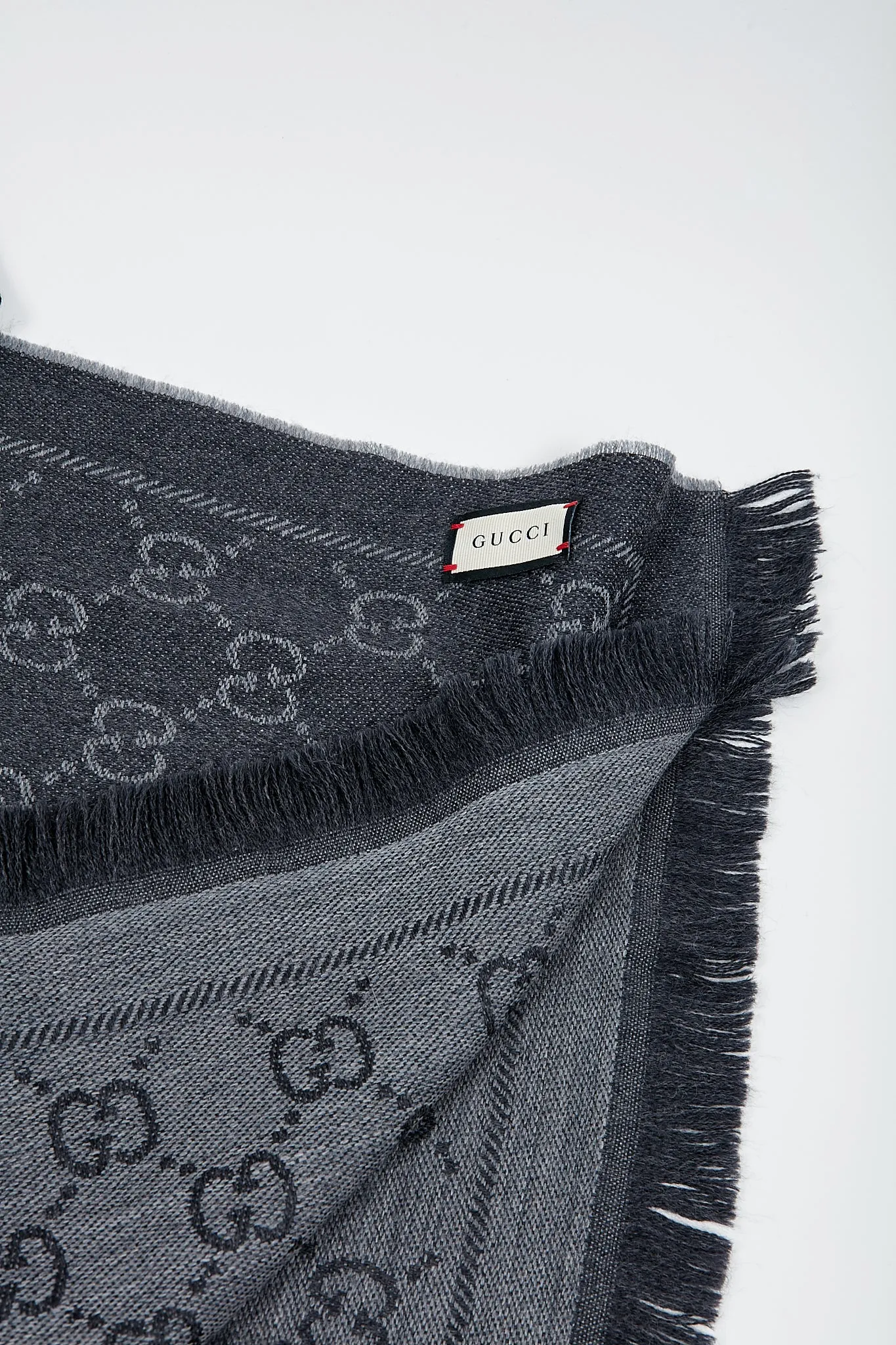 Gucci Grey Monogram Wool Scarf
