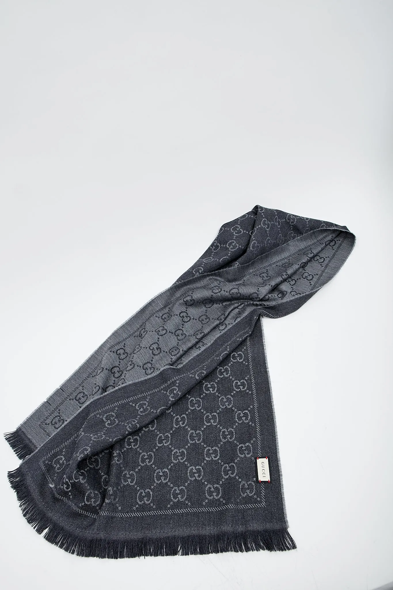 Gucci Grey Monogram Wool Scarf