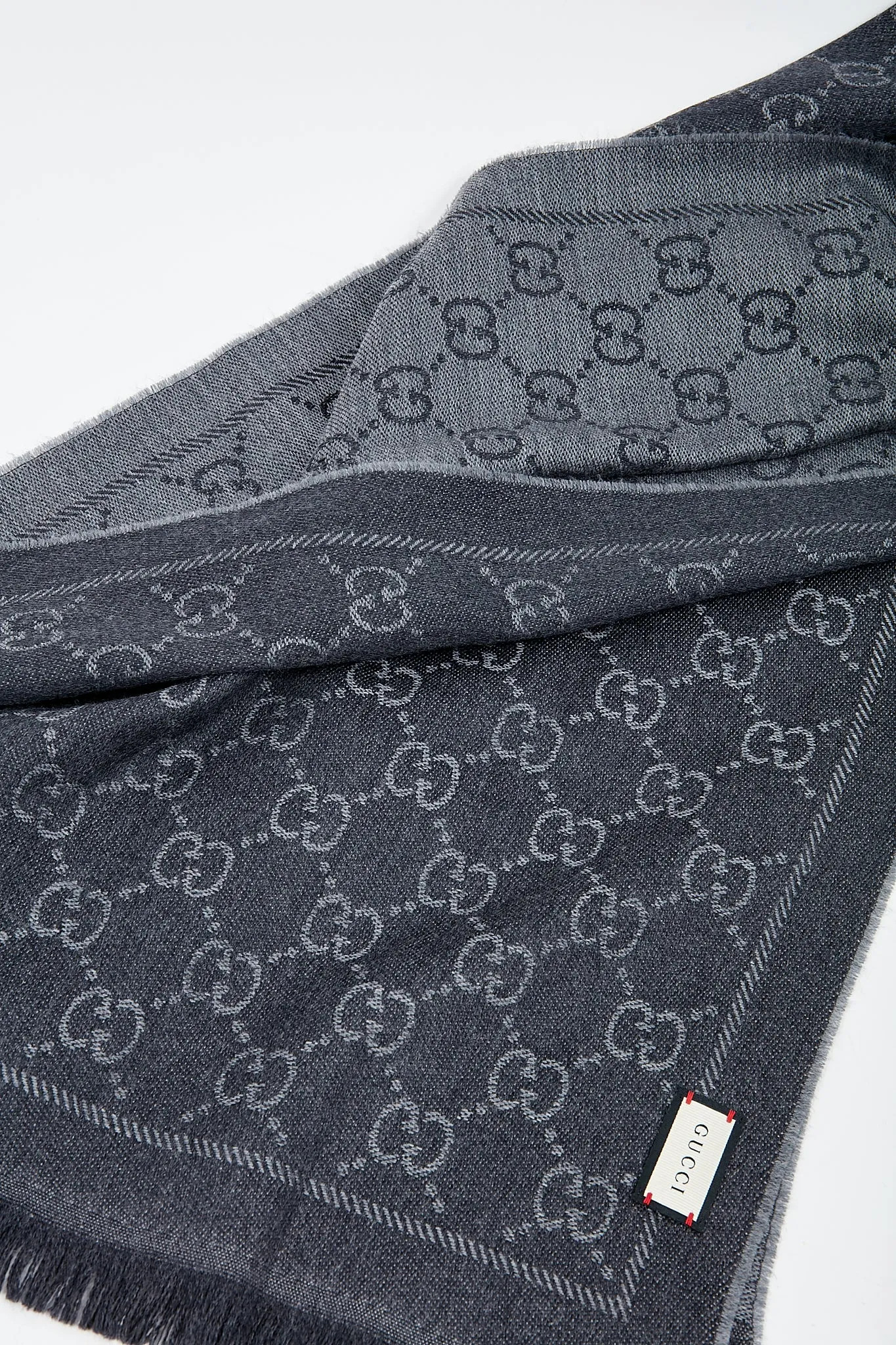 Gucci Grey Monogram Wool Scarf