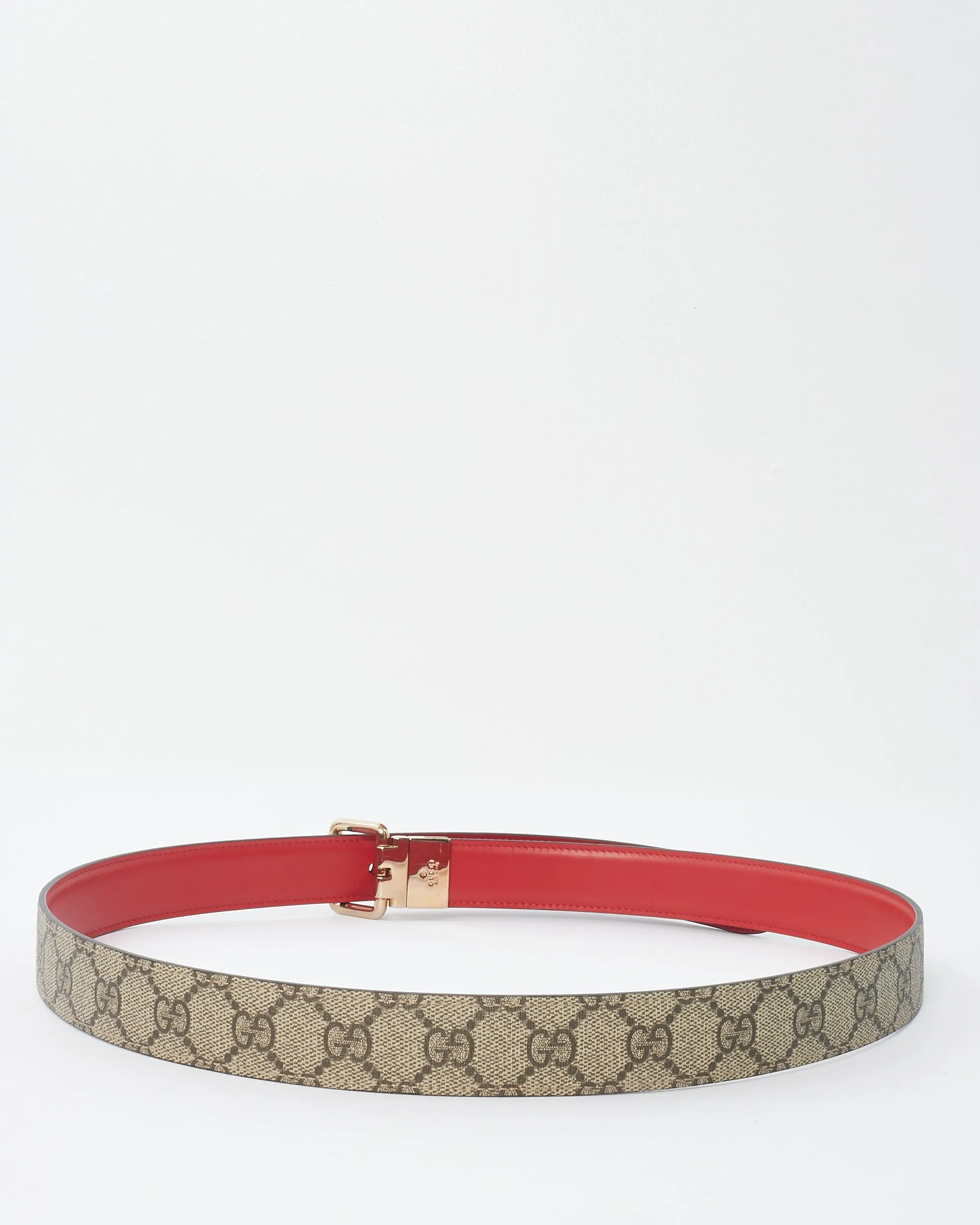 Gucci Monogram Coated Canvas & Red Leather Reversible Belt - 110