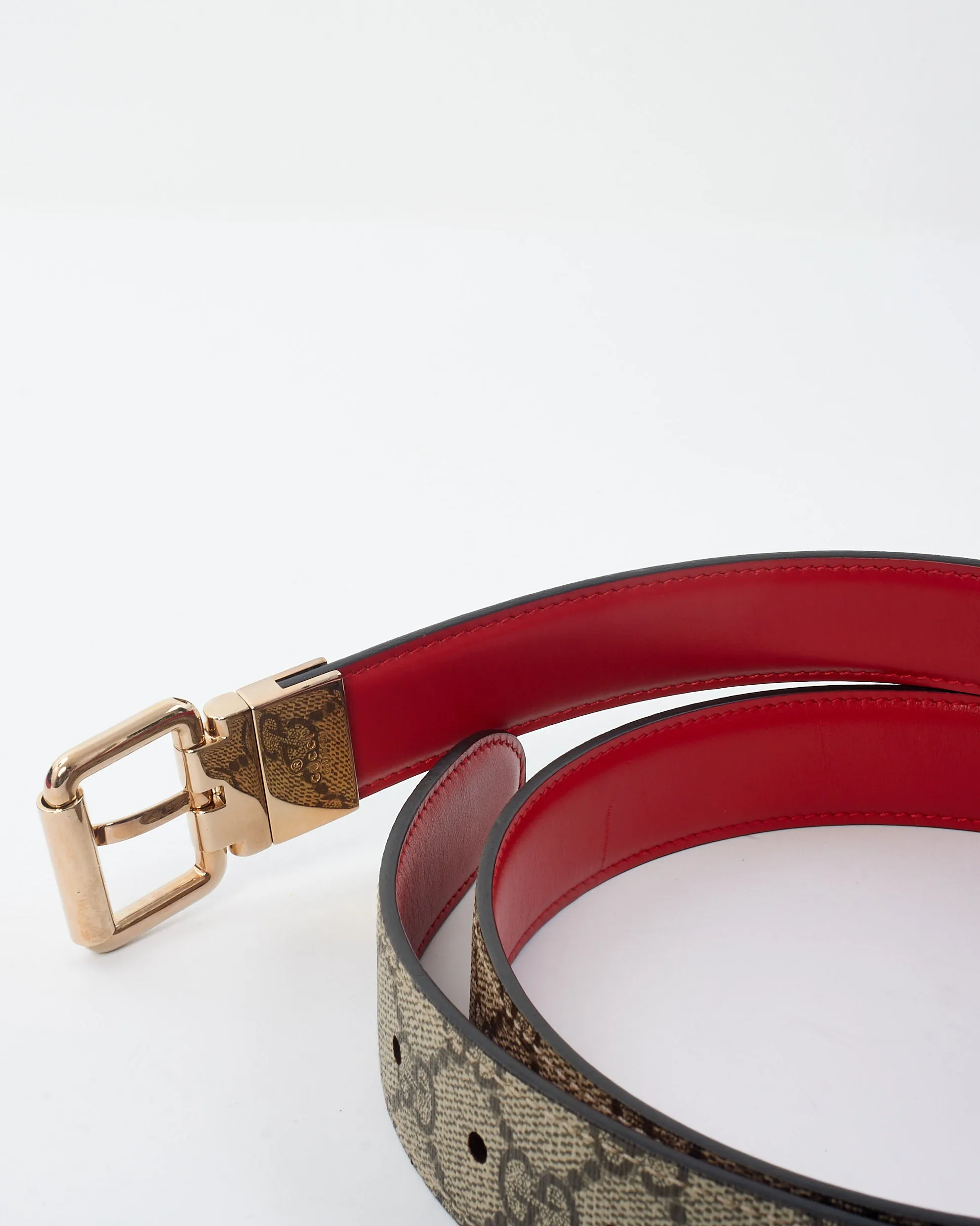 Gucci Monogram Coated Canvas & Red Leather Reversible Belt - 110