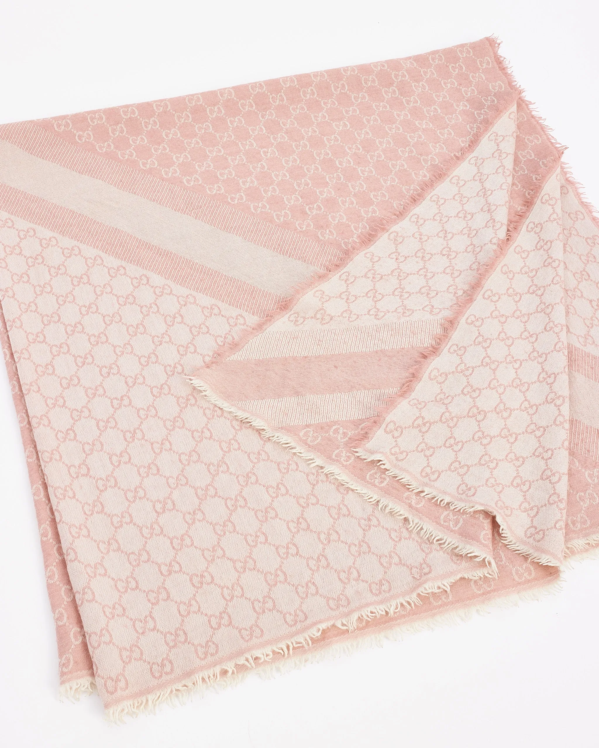 Gucci Pink Wool Monogram Jacquard Shawl