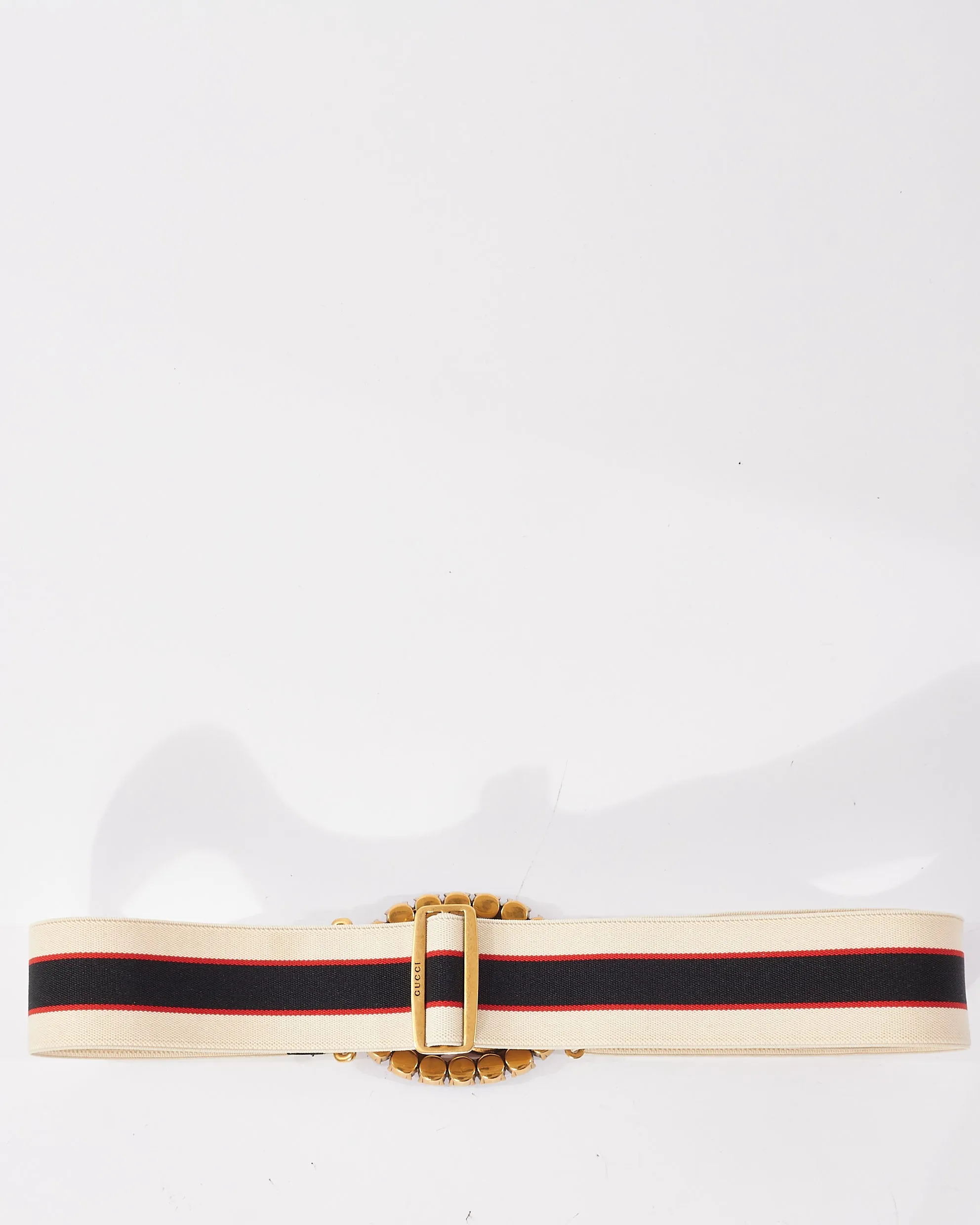 Gucci Red Crystal GG Marmont Double Stripe Adjustable Elastic Belt - 85/34