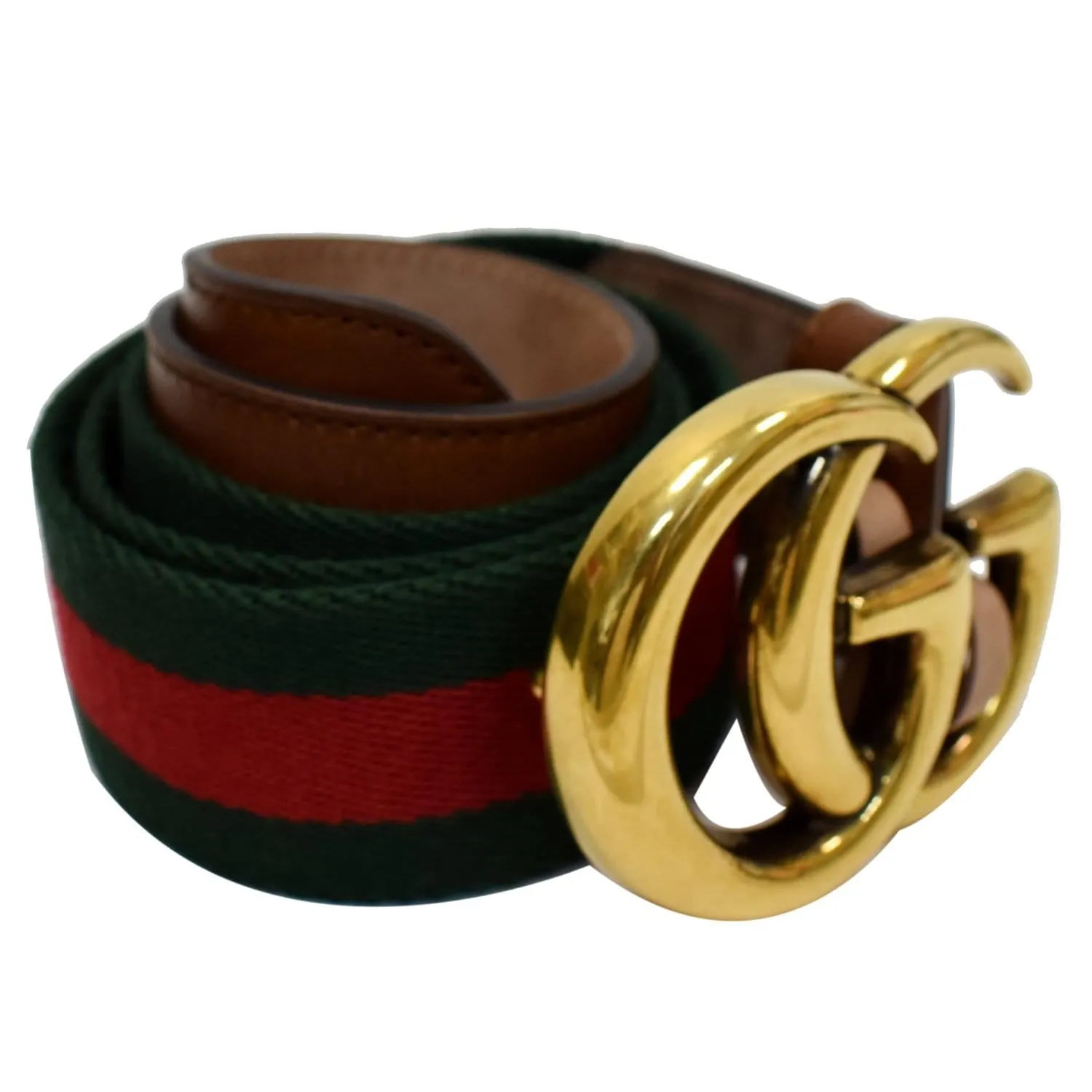 GUCCI Web Double G Buckle Leather Belt Multicolor Size 95/38