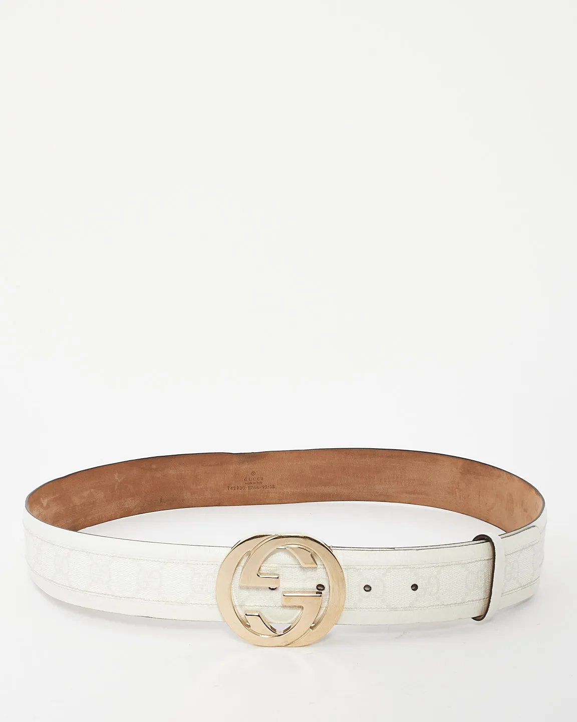 Gucci White Leather & GG Supreme Canvas Belt - 95/38
