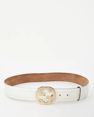 Gucci White Leather & GG Supreme Canvas Belt - 95/38