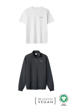 Half-Zip Sweater Knut Graublau   T-Shirt Jonte Weiß