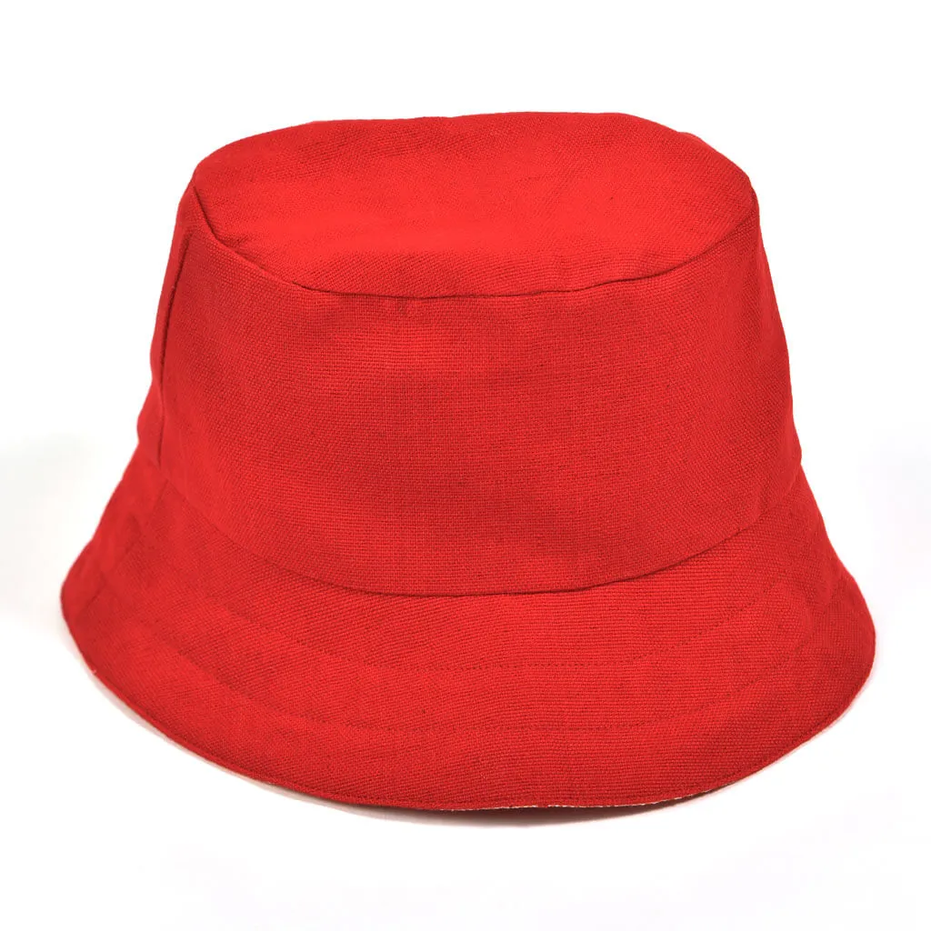 Hand Woven Child Bucket Hat | Bright Red with Heather Orange Lining "charming accident"