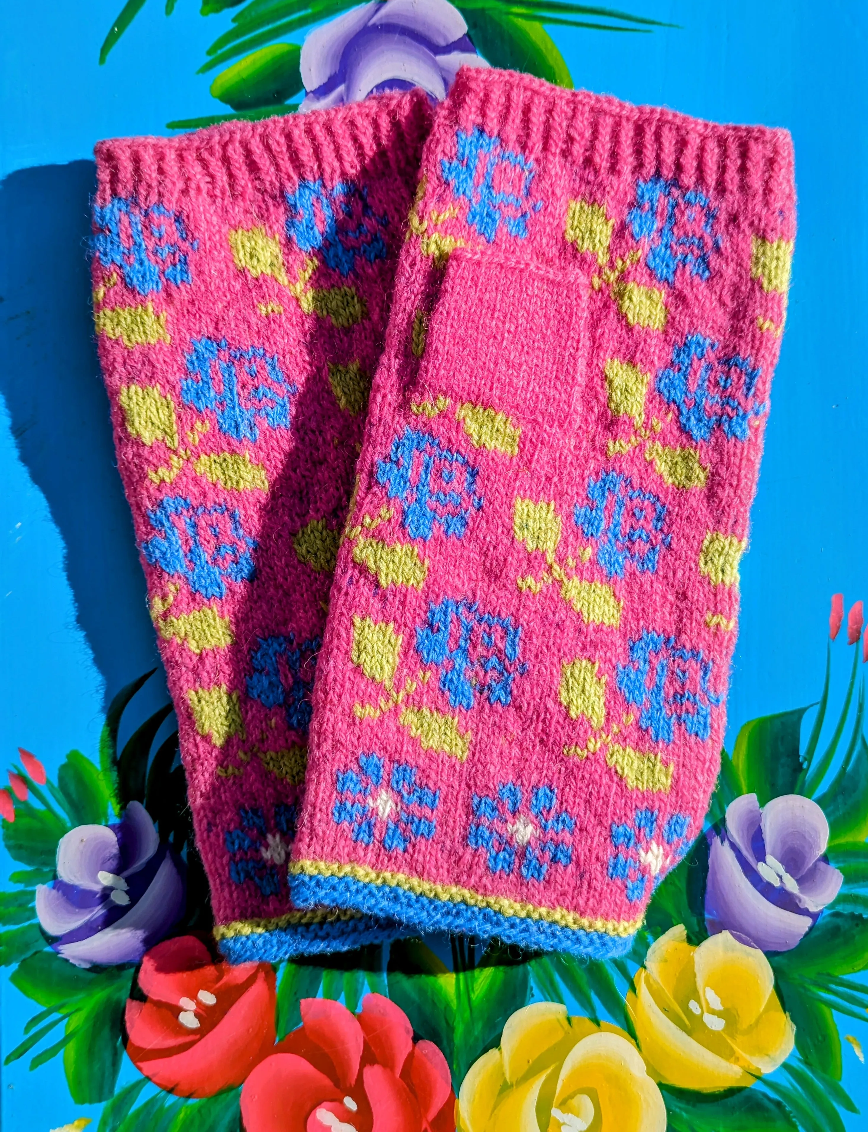 Handknitted folkart fingerless gloves
