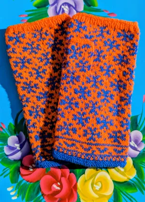 Handknitted folkart fingerless gloves