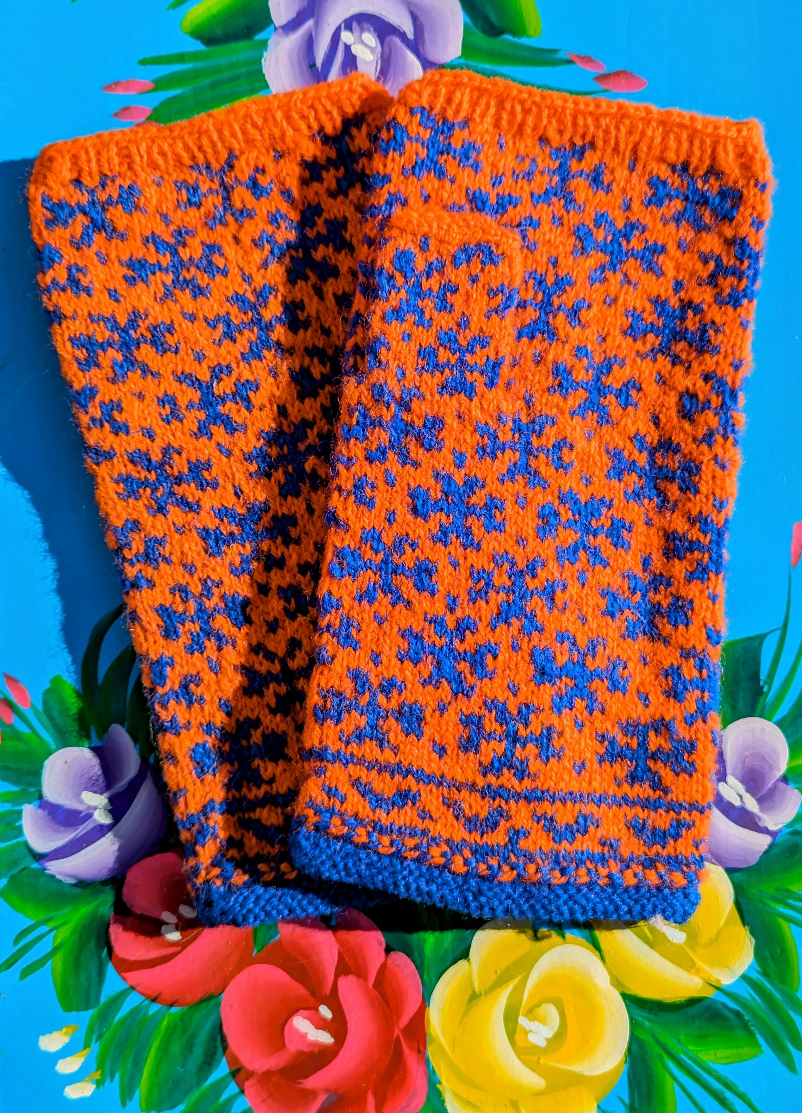 Handknitted folkart fingerless gloves
