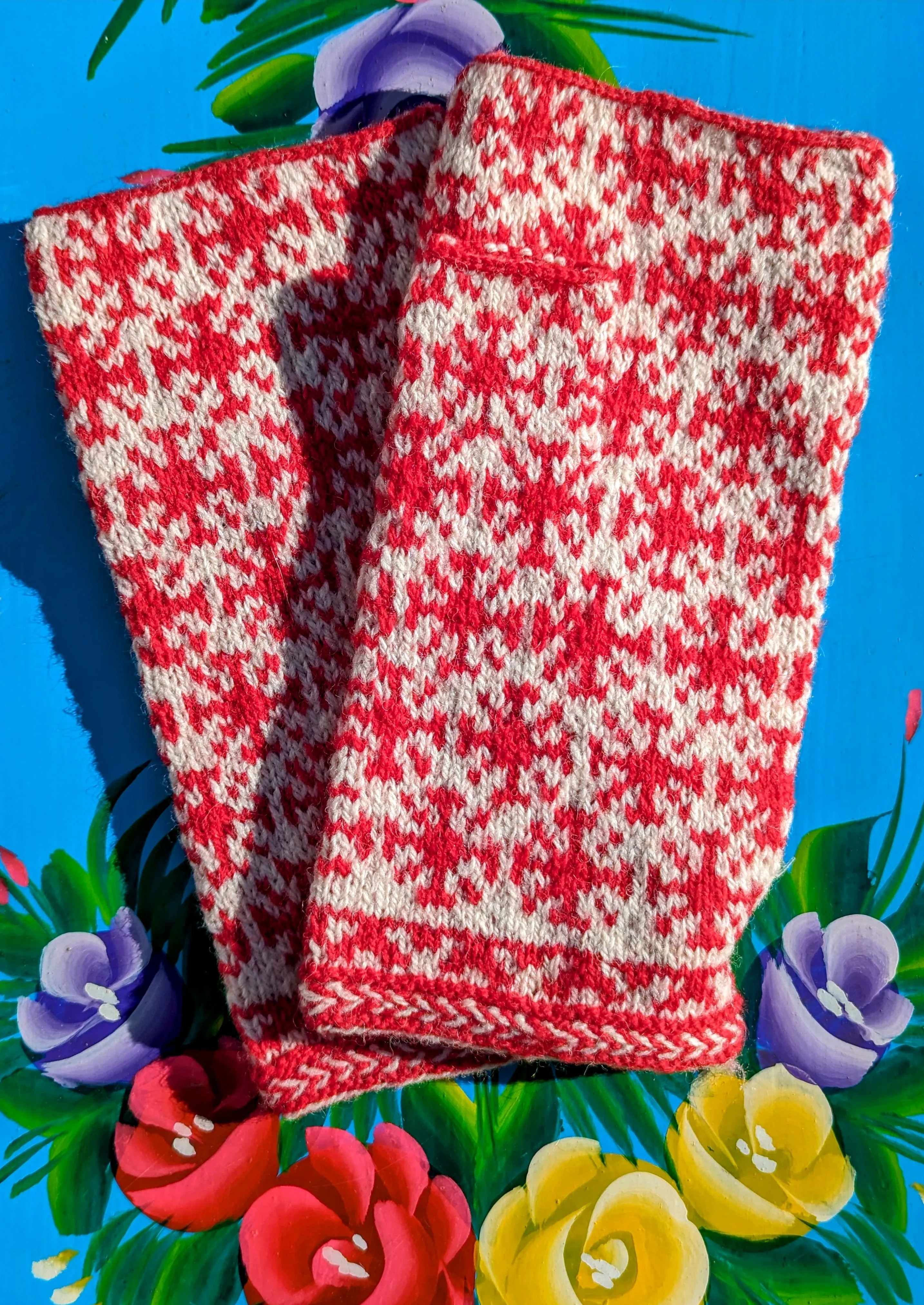 Handknitted folkart fingerless gloves