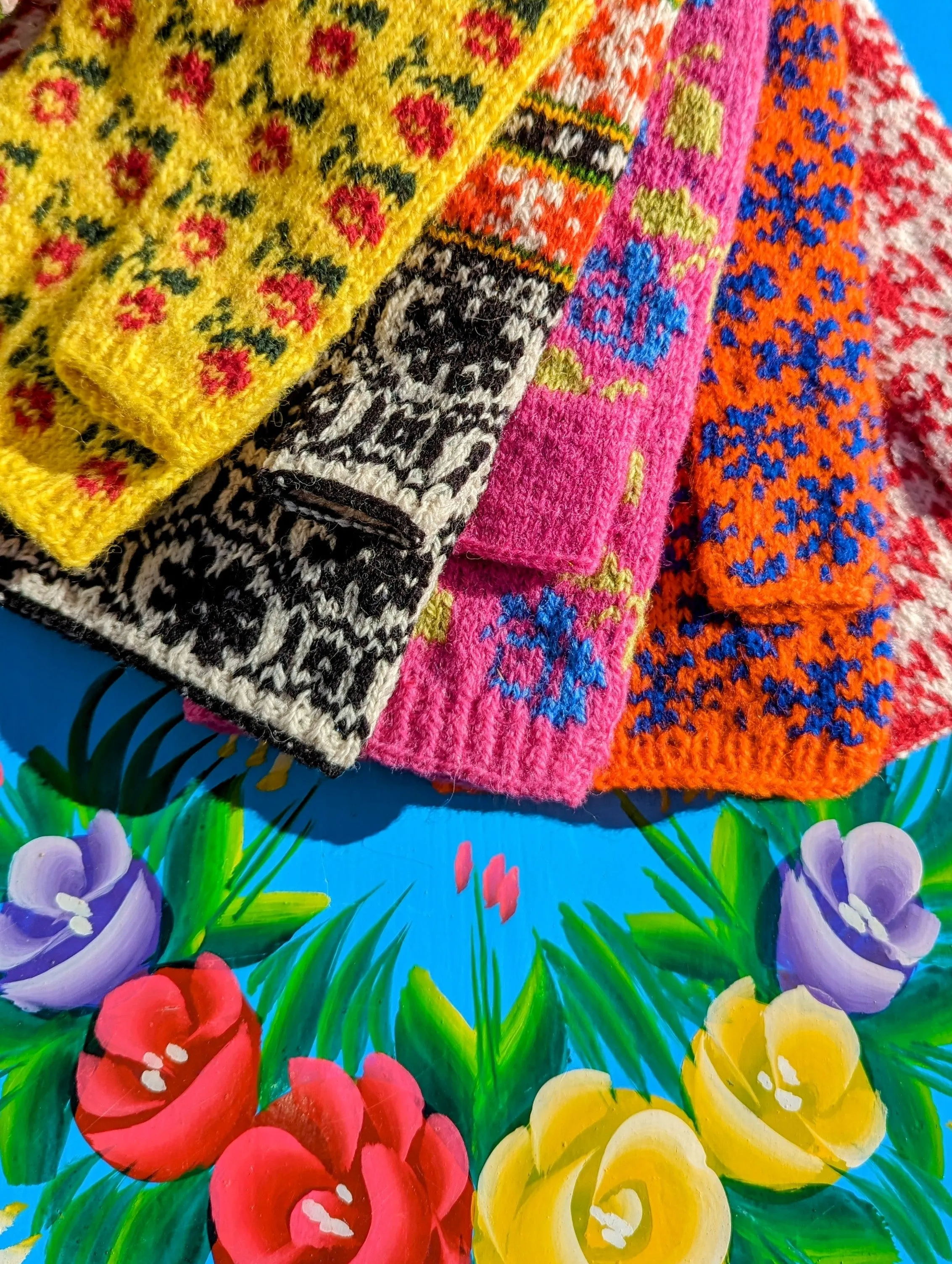 Handknitted folkart fingerless gloves