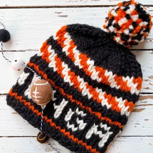 Handmade Cincinnati Football Knit Hat - Perfect Winter Gift for Him - Ready to Ship Wool Slouchy Beanie