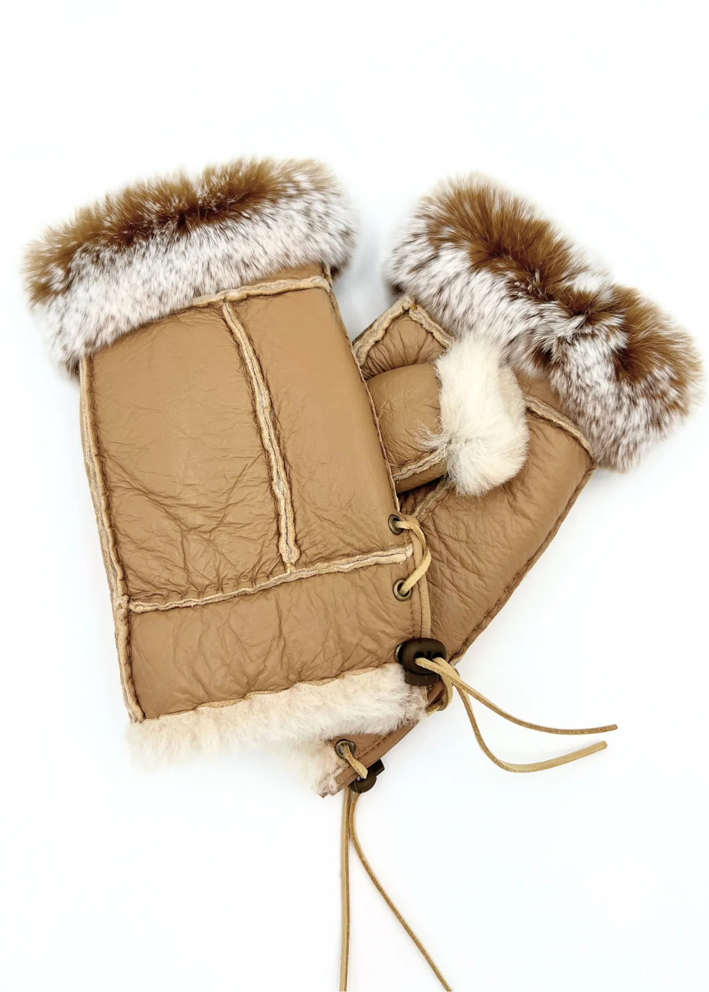 Handsfree Shearling & Rabbit Texting Gloves