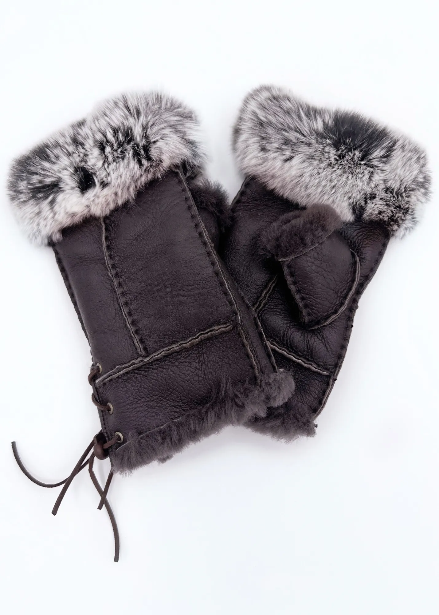 Handsfree Shearling & Rabbit Texting Gloves