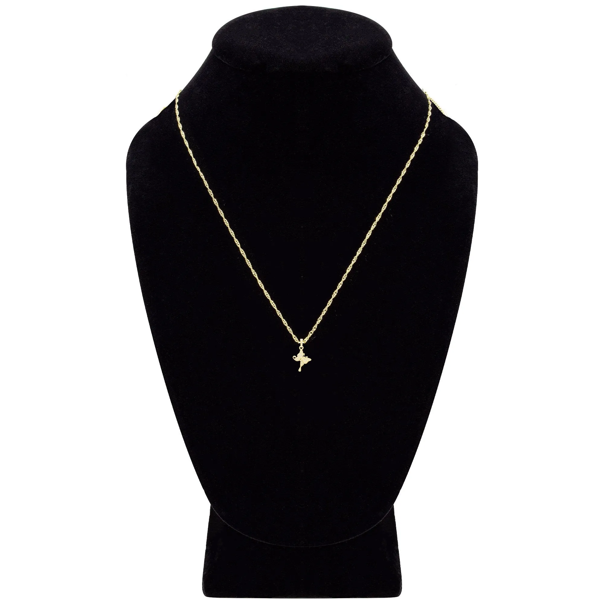 Hanging Butterfly Cubic Zirconia Pendant With Necklace Set 14K Gold Filled